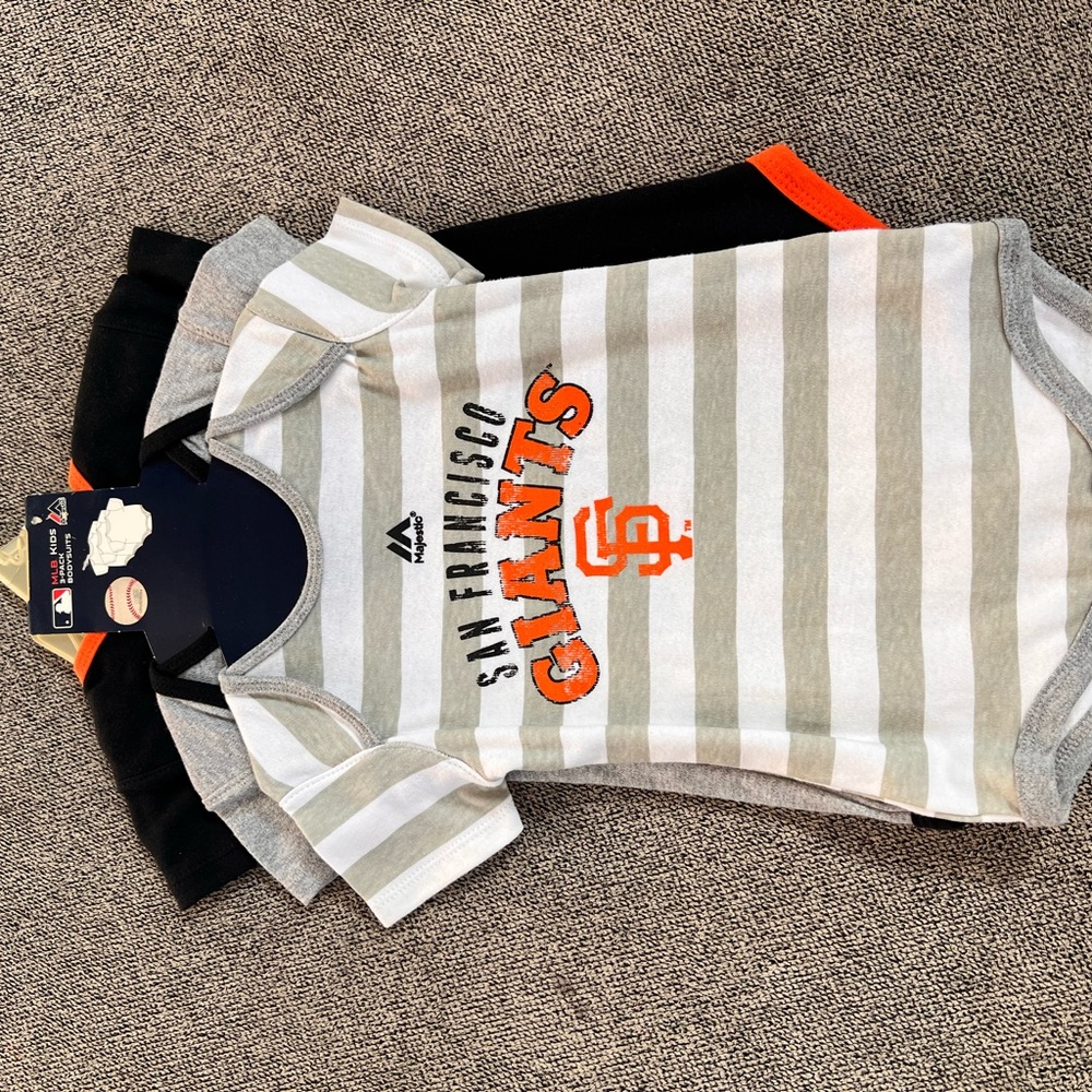 Majestic SF Giants Gray and Orange Short Sleeve bodysuits